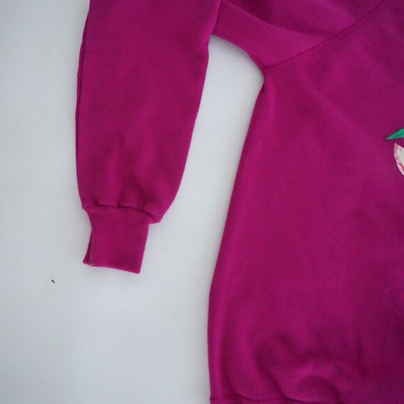 Vintage Purple w Embroidered Floral Tulips Crewneck Sweater Xl - Picture 8 of 10